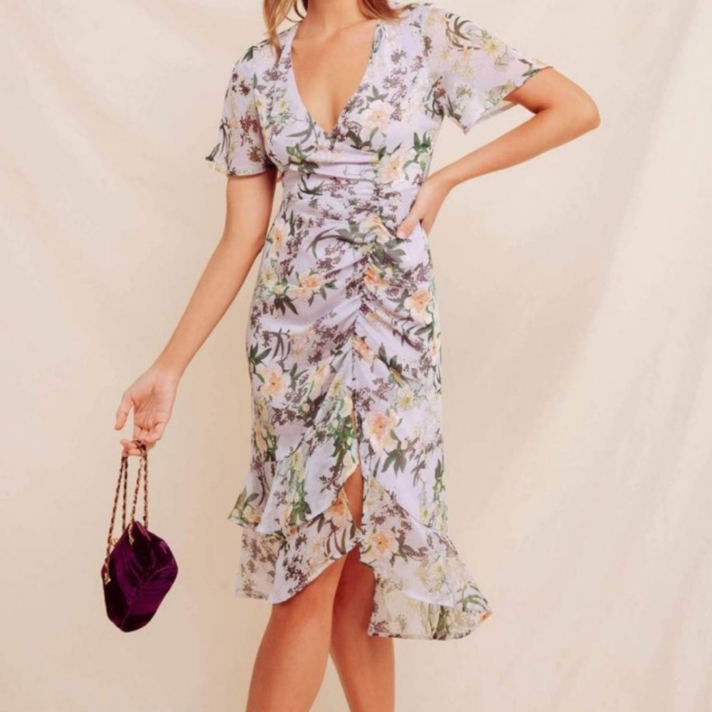 ASTR The Label Ruched Floral Midi Dress sz M